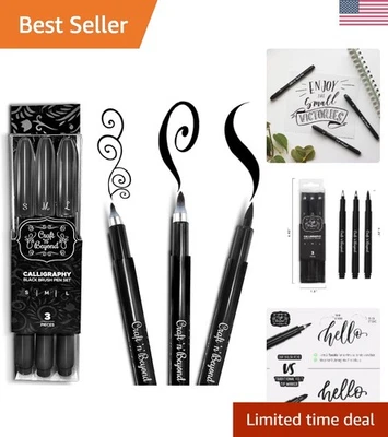 Juego de 3 bolígrafos de pincel negros para caligrafía, dibujo y arte - Kit amigable para principiantes Foto 1 de 4