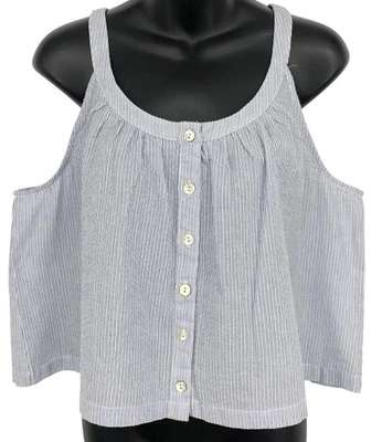 Blusa Top Allie Rose Mujer Mediana Rayas Sin Mangas Botón Scoop Lino Nueva Foto 1 de 4