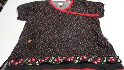 Camisa Médica Mary Engelbreit Talla X Grande Negra con Algodón Cerezas Foto 1 de 4