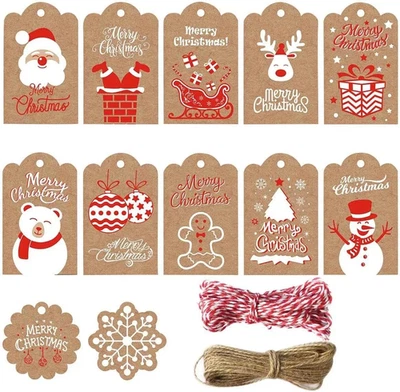 Weihnachten Geschenkanhänger,Kraftpapier Geschenkanhänger,120 Stück Etiketten Kr - Bild 1 von 4