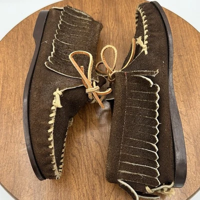 Sapatos Mocassim de Couro Marrom Camurça Quoddy Feito no Maine EUA Feminino Tamanho 6 Raro - Imagem 1 de 4