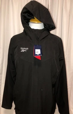 女式 Reebok 人造毛皮衬里黑色长袖连帽夹克/外套 XL 全新带标签  — 第 1/4 张图片