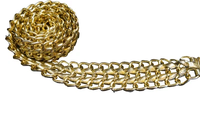 Gold Tone Metal Chain Woven Leather Women's Belt S/M - Image 1 of 4