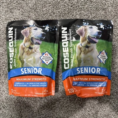 COSEQUIN FOR SENIOR DOGS “lot Of 2” COSEQUIN JOINT HEALTH SUPPLEMENT MAX FOR SENIOR DOGS 120 SOFT CHEWS