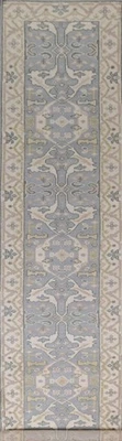 Light Blue 16 ft Runner Rug 3x16 Oriental All-Over Wool Oushak Handmade Carpet - Image 1 of 4