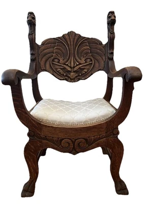 Silla Antigua Roble León North Wind Stomps Burkhardt Sólido Victoriano Gótico RARO Foto 1 de 4