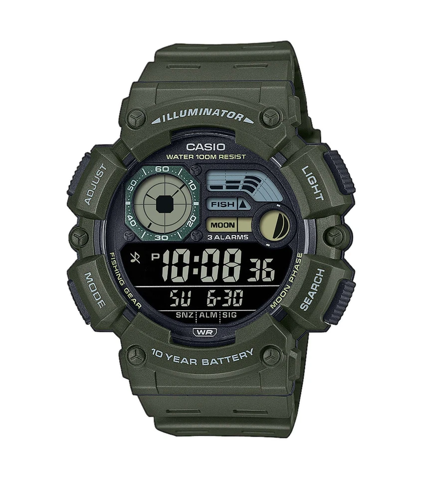 Casio Herrenuhr Digital Mondphase Grün 10BAR Groß WS-1500H-3BVEF - Bild 1 von 1