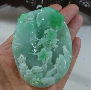 Ciondolo elegante naturale tipo A giadeite verde giada vivido grande paesaggio - Foto 1 di 7