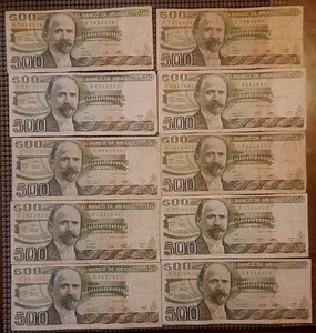 500 PESO MEXICO BANKNOTE 1982 MADERO LOT X 10 CIR WM MEXICO - Picture 1 of 5