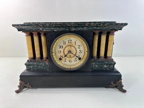 Antique Seth Thomas Six Pillar Mantle Clock 89C Movement 1900-1910 Adamantine Cover