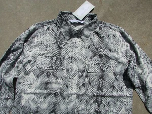 Keren Hart Gray Black Ivory Snakeskin Print Collared Long Sleeve Blouse Size M - Picture 1 of 5