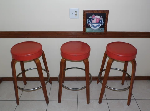 Vintage Mid Century Modern Set of 3 Thonet Bentwood Counter Bar Stools Cover