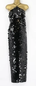 ROTATE SEQUINNED WOMENS HALTERNECK SEQUIN MIDI DRESS BLACK EG - Picture 1 of 7