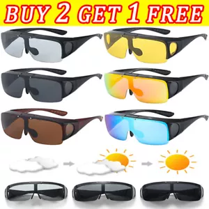 Polarized Fit Over Wrap Around Sunglasses Flip Up Clip Eyeglass Driving Cycling - Picture 1 of 16