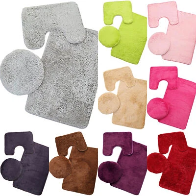 3 Teilig Set Badteppich Badematte Badvorleger Badgarnitur Duschvorleger Hänge DE - Bild 1 von 4