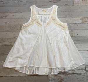 Anthropologie Meadow Rue Tank Blouse Ivory Pleated Swing Embroidery LARGE - Picture 1 of 11