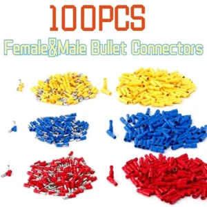 100x Female+Male Insulated Electric Connector Crimp Bullet terminal for 22~10AWG - Picture 1 of 11
