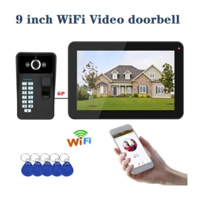 9 inch Wired WiFi Fingerprint RFID Password Video Doorbell Intercom APP Remote - Image 1 of 4