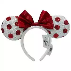 Mickey Mouse inspiriert weiße Pailletten rot gepunktet Stirnband Ohren - Bild 1 von 5