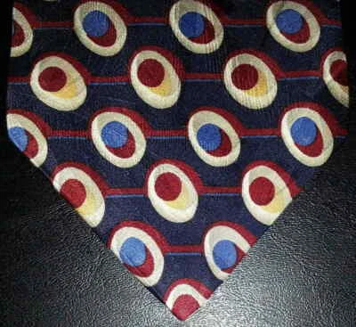 Corbata Gianfranco Ruffini seda azul marino rojo blanco dorado diseño geométrico nueva en caja t3817  Foto 1 de 4