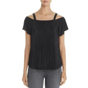 Design History Black Fan Pleat Cold Shoulder Blouse Top Sz M NWT 120 - Picture 1 of 9
