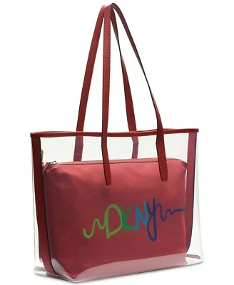 Bolso de Mano DKNY Brayden Grande Transparente con Inserto Rojo, Nuevo con Etiquetas Foto 1 de 4