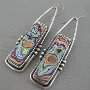 Women Earrings Boho Spiral Marble Pattern Colorful Stone Unique Jewelry Gift New