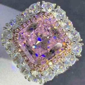 4Ct Princess Cut Lab-Created Pink Sapphire Engagement Ring 14K White Gold Plated - Picture 1 of 5