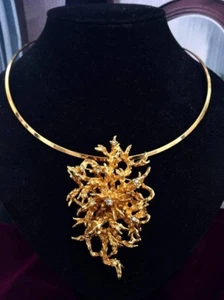 Collar Gargantilla Colgante Estrás Ramas Brutalistas de Colección Tono Dorado Usado en Excelente Condición  - Imagen 1 de 2