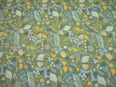 Quilt Fabric By Yard Yellow Green Cream White Floral on Gray Premium Cotton #C - Image 1 of 2