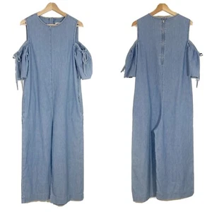 Asos Cold Shoulder Wide Leg Jumpsuit Denim Short Sleeves Blue Sz 6 - Picture 1 of 12