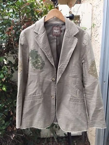 Men Retro ROAR Graphic Rough Cut Embroidered Sportcoat Jacket Blazer S Small Tan - Picture 1 of 7