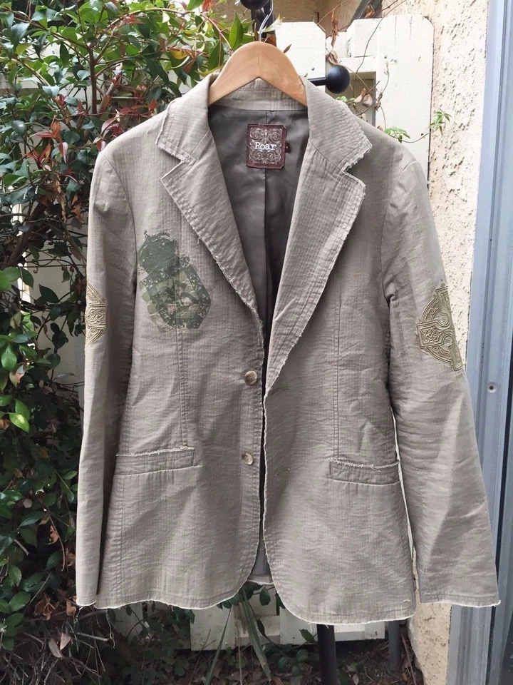 Men Retro ROAR Graphic Rough Cut Embroidered Sportcoat Jacket Blazer S Small Tan - Image 1 of 4