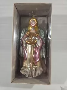 Vtg Blown Glass Harp Angel Giant 10" Christmas Ornament Kurt S Adler Tree Topper - Picture 1 of 10