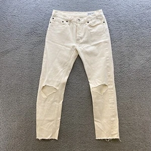 American Apparel Straight Leg Jeans Size 30 Mid Rise Cropped Cotton Denim Ivory - Picture 1 of 12