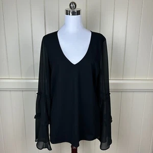 Witchery Blouse Women's Size L Black Long Sleeve Sheer Sleeves Long Office Work - Picture 1 of 12