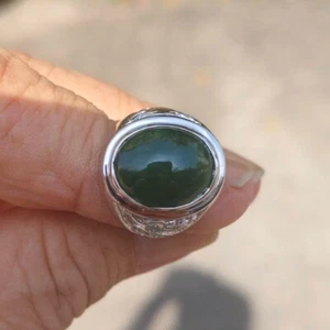 11.7x14.5 mm TypeA Burma Green Jade Jadeite in 925 Sterling Silver ring,sz8.5 - Picture 1 of 11