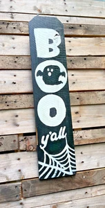 Handmade Primitive Hand Painted Halloween Boo y'all Home Décor Sign - Picture 1 of 3