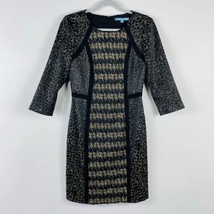 Antonio Melani Size 4 Houndstooth 3/4 Sleeve Sleeve Sheath Dress Black Tan - Picture 1 of 4