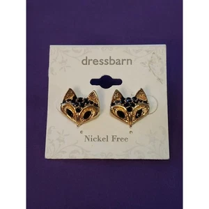 Dress Barn Fox Earrings, Gold Tone Metal With Black Rhinestone Accents, NWT - Picture 1 of 7