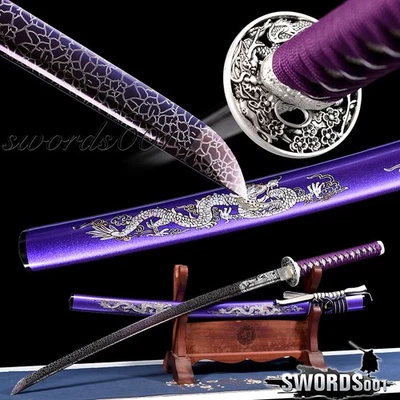 华丽紫色剑日本武士 Katana T10 钢制刀片带精美图案 — 第 1/4 张图片