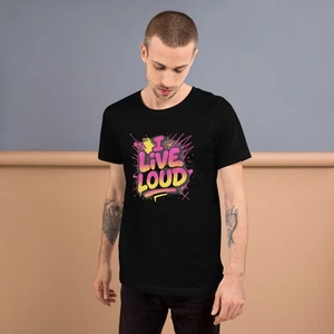 Men’s Graphic T-Shirt “I Live Loud” Voiceritzy Streetwear Tee - Picture 1 of 9
