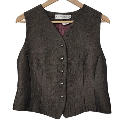 Vtg JH Collectibles Vest 12 Brown Steampunk Jacquard Paisley Victorian 90s y2k - Image 1 of 4