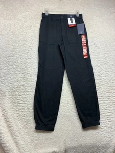 Gap Twill Jogger Pants Womens XS True Black Elastic Cuffs Button Zip Fly Pockets - Picture 1 of 19