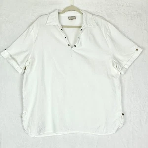 Bohio Cotton Gauze Top Mens Size Large White Short Sleeve V-Neck - Picture 1 of 5