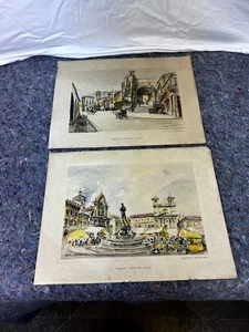 Paar Mario Carraro Mid Century Modern Drucke Piazza um 1960 Sulmona Aquila - Bild 1 von 12