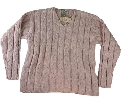 Nuevo con etiquetas Suéter Suéter Eddie Bauer Para Mujer Medio Rosa Claro Algodón Cable Cuello VNeeck Foto 1 de 4