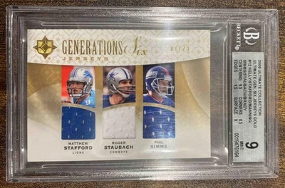 2009 UD Ultimate Generations Six Jerseys Brady/Manning/Stafford /25 #12 BGS 9 - Image 1 of 2