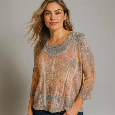 Top Westbound XL Multicolor Boho Estampado Paisley Manga 3/4 Hilo Dorado Festival Foto 1 de 4