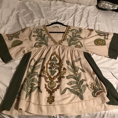 Zara Womens Mini Dress Size S Beige Embroidered Linen Blend 5107/055  - Image 1 of 4